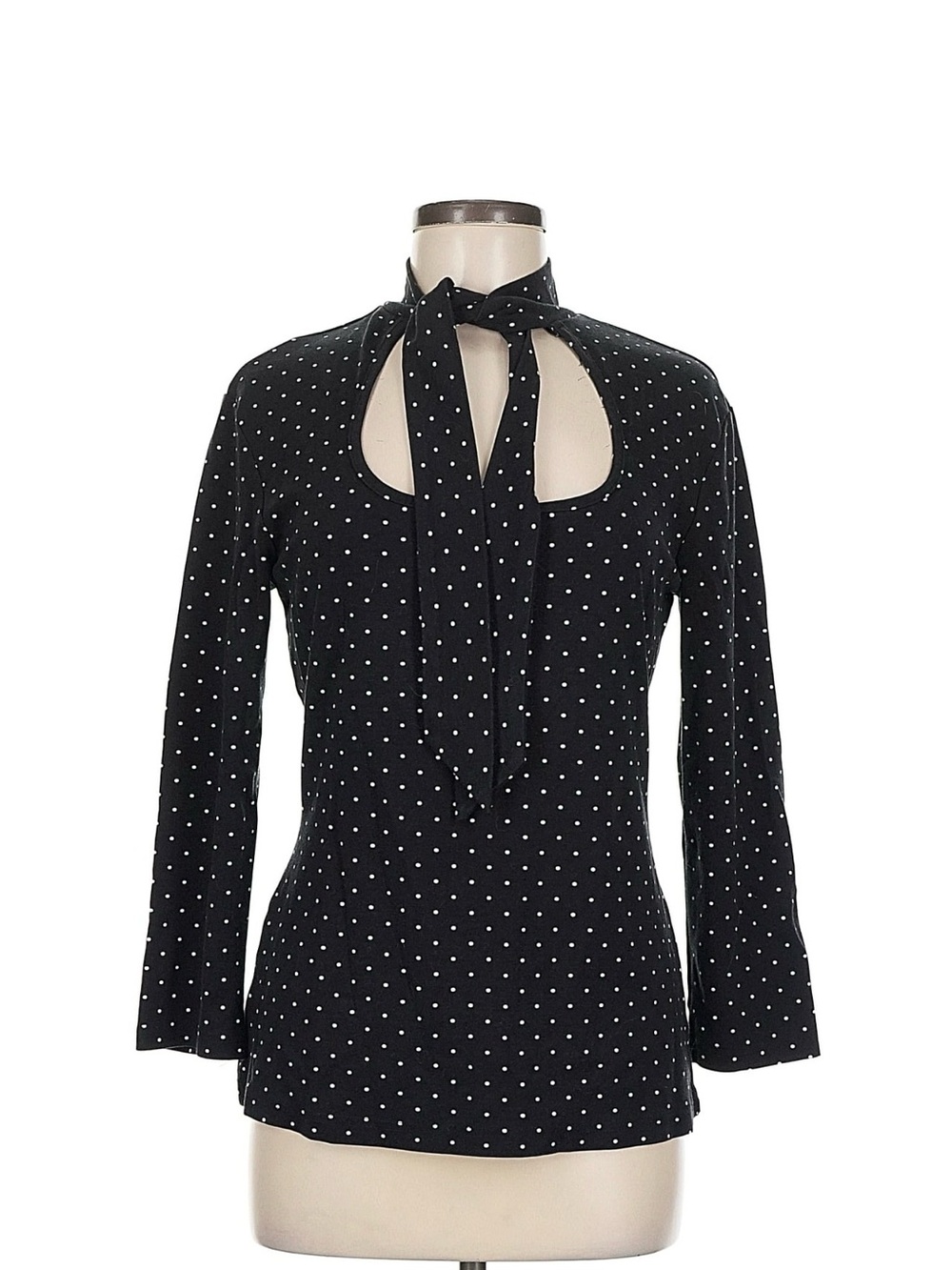 Voodoo Vixen Black & White Polka Dot Tie-Neck Long Sleeve Top